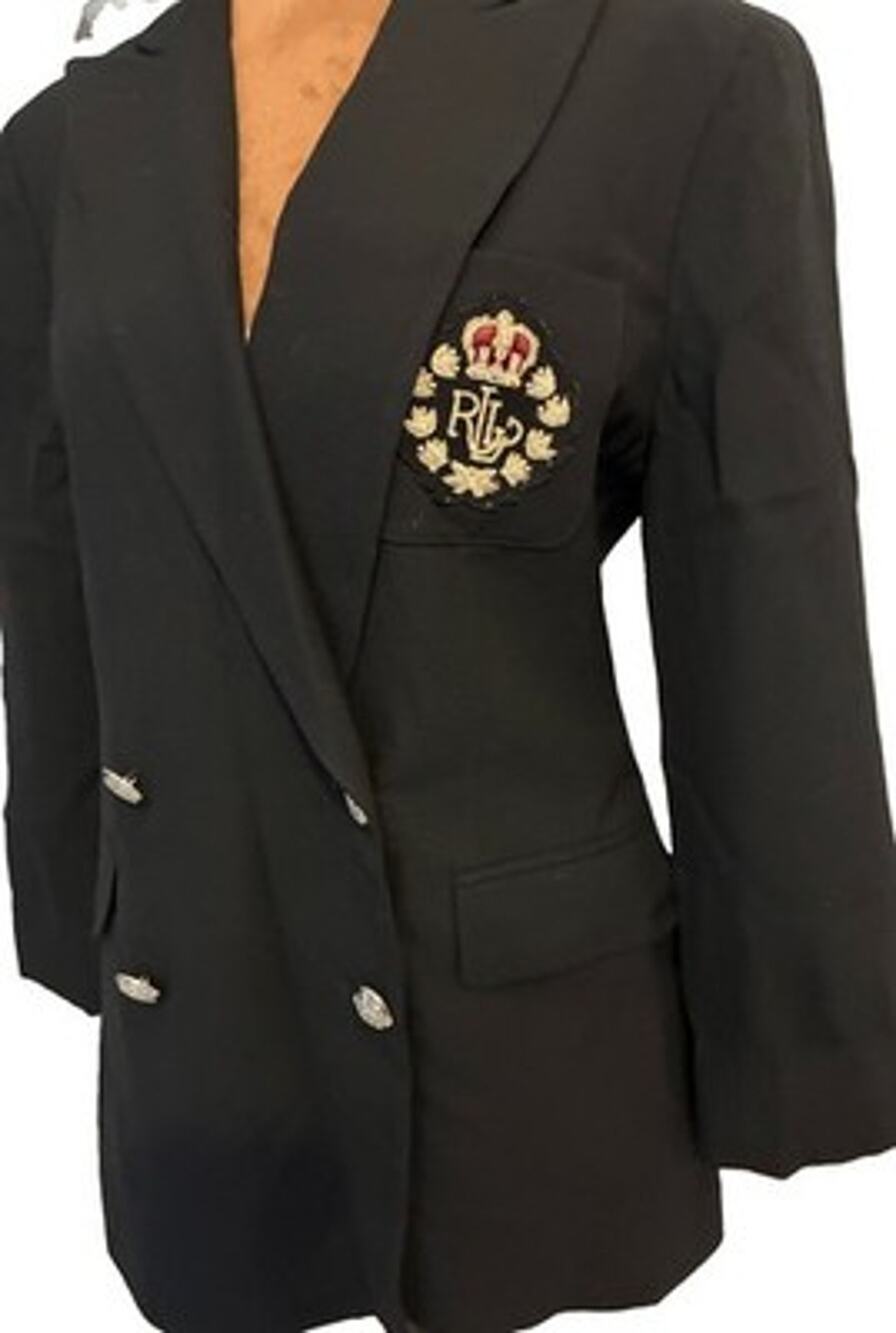 VTG Ralph Lauren Royal Crest Blazer Womens 6 Wool Black Double Breasted USA 6P